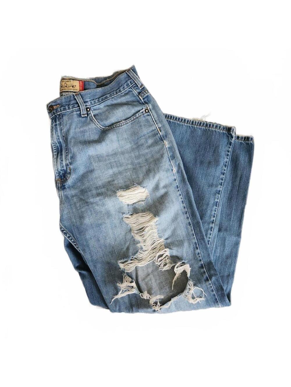 Vintage Y2k Old Navy Men's Distressed boot cut jeans